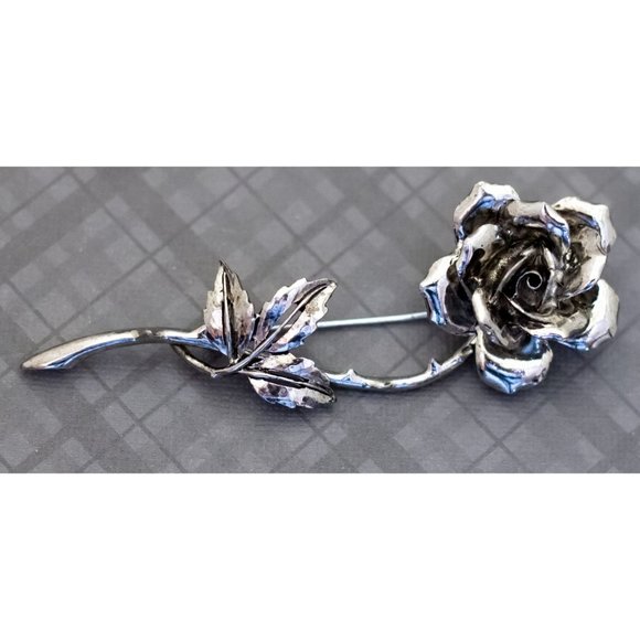 Vintage Art Nouveau Romantic Silver Tone Rose Brooch by Judy Lee - G47 - Picture 2 of 3